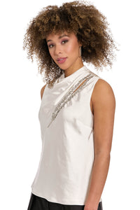 Nica Draped Mock Neck Satin Top Top