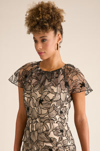 Madonna Cap Sleeve Embroidered Blouse