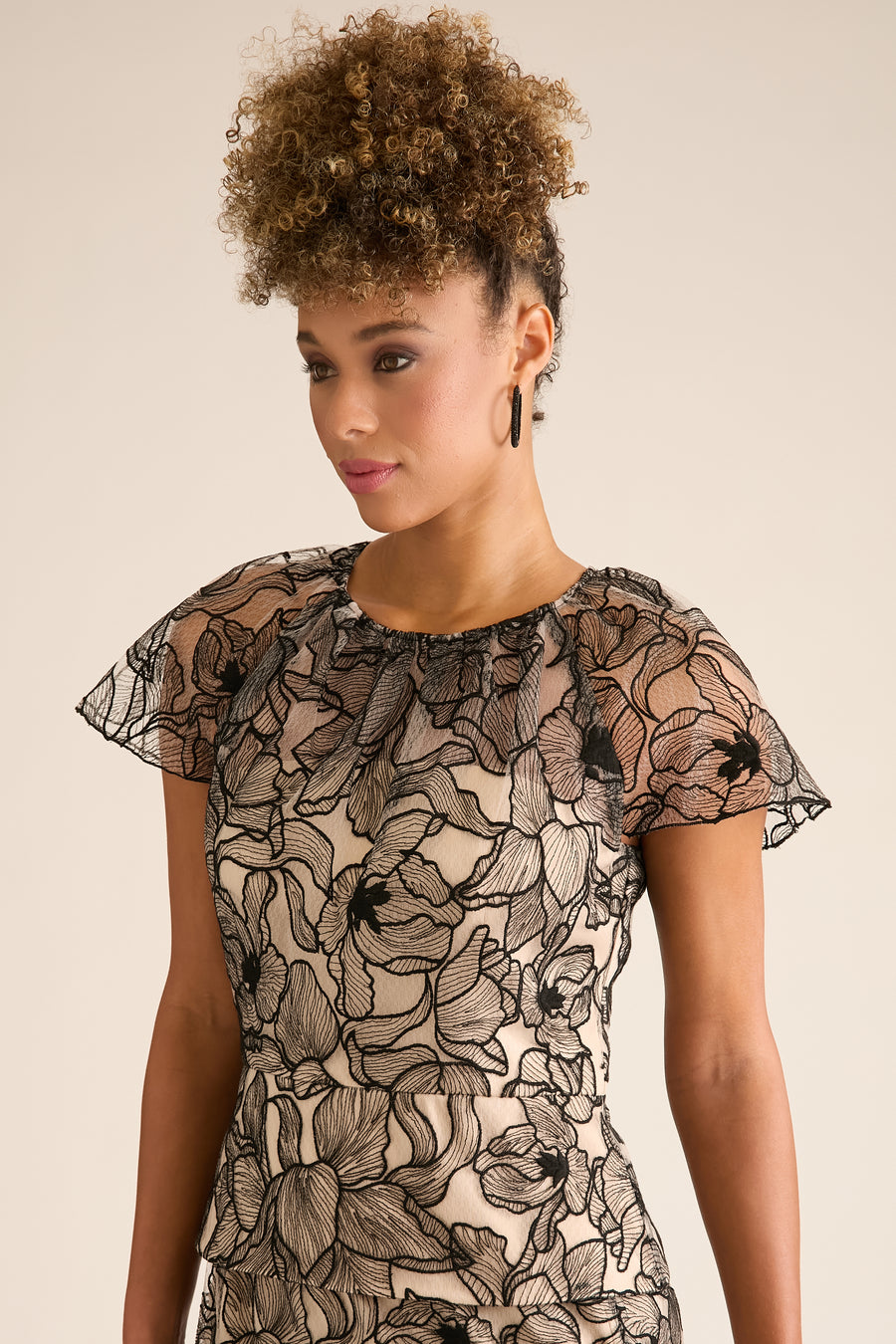 Madonna Cap Sleeve Embroidered Blouse