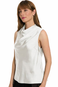 Nica Draped Mock Neck Satin Top