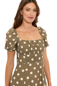 Kristin Puff Sleeve Midi in Quarter Dots