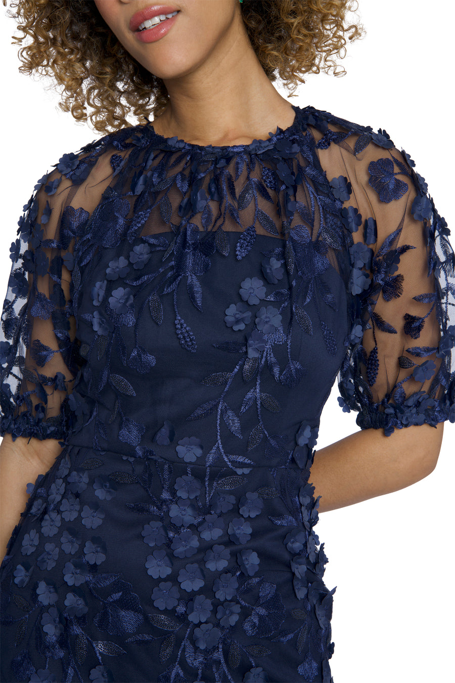Marigold Dress Textured 3D Embroidered Midi