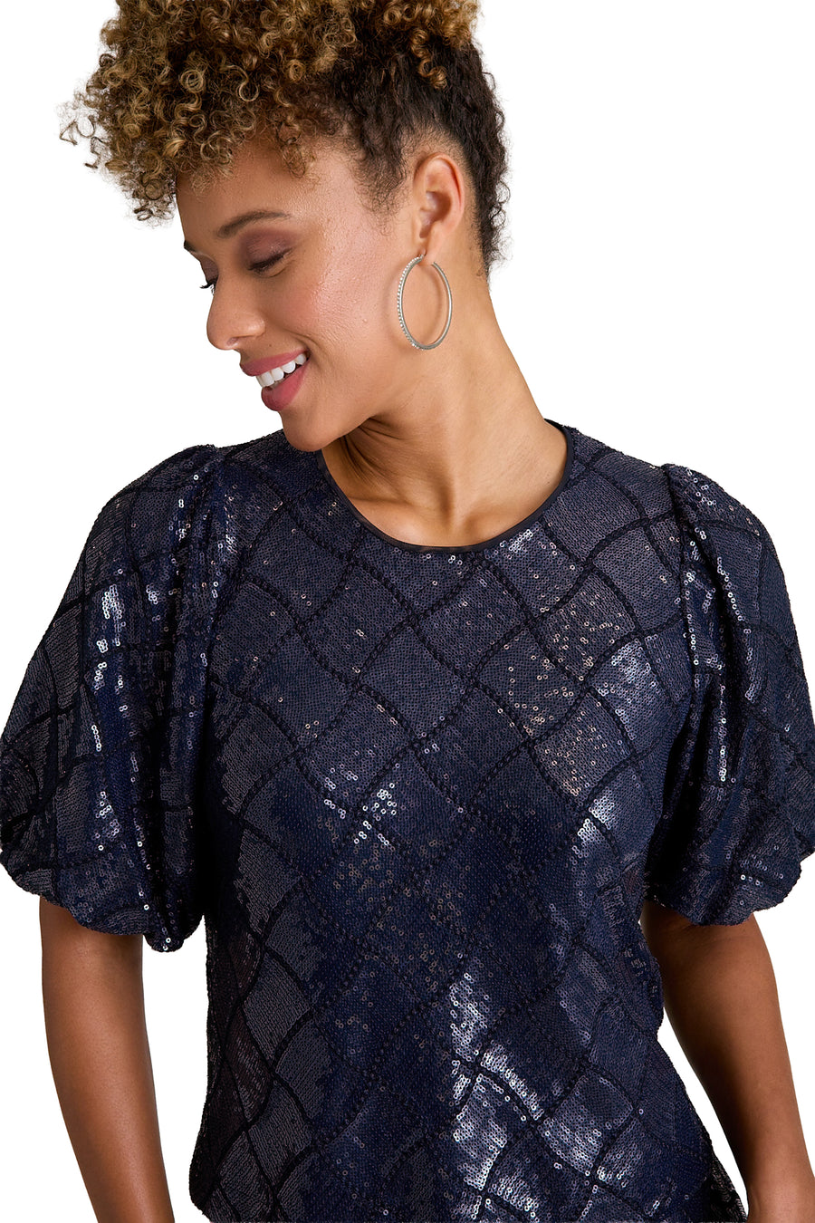 Bryant Jewel Neck Bubble Sleeve Top