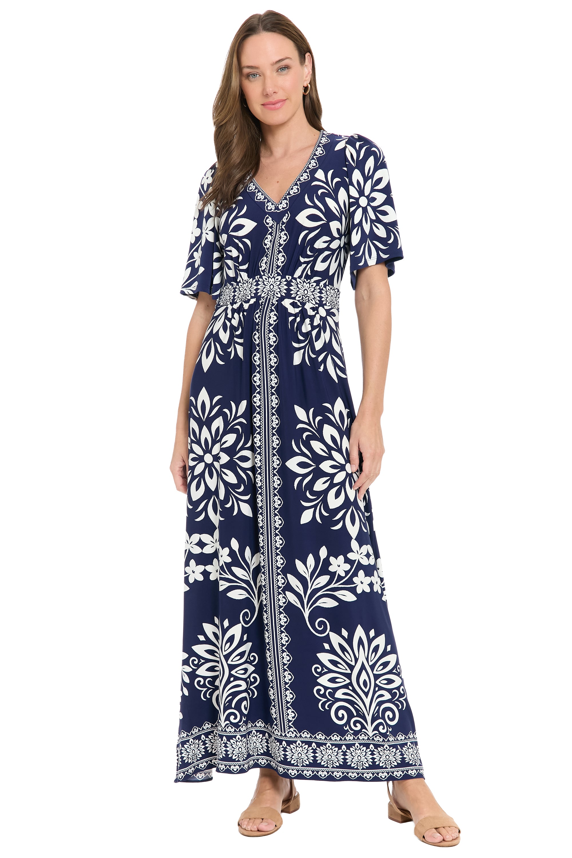 McKay Flutter Sleeve Maxi in Floral Medallion A-Line | London