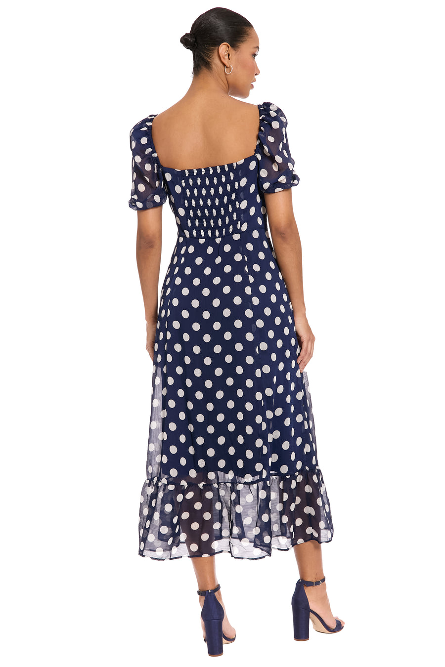 Kristin Puff Sleeve Midi in Chiffon Fit and Flare | London Times Maggy London Kristin Puff Sleeve Midi in Chiffon Fit and Flare | London Times Maggy London