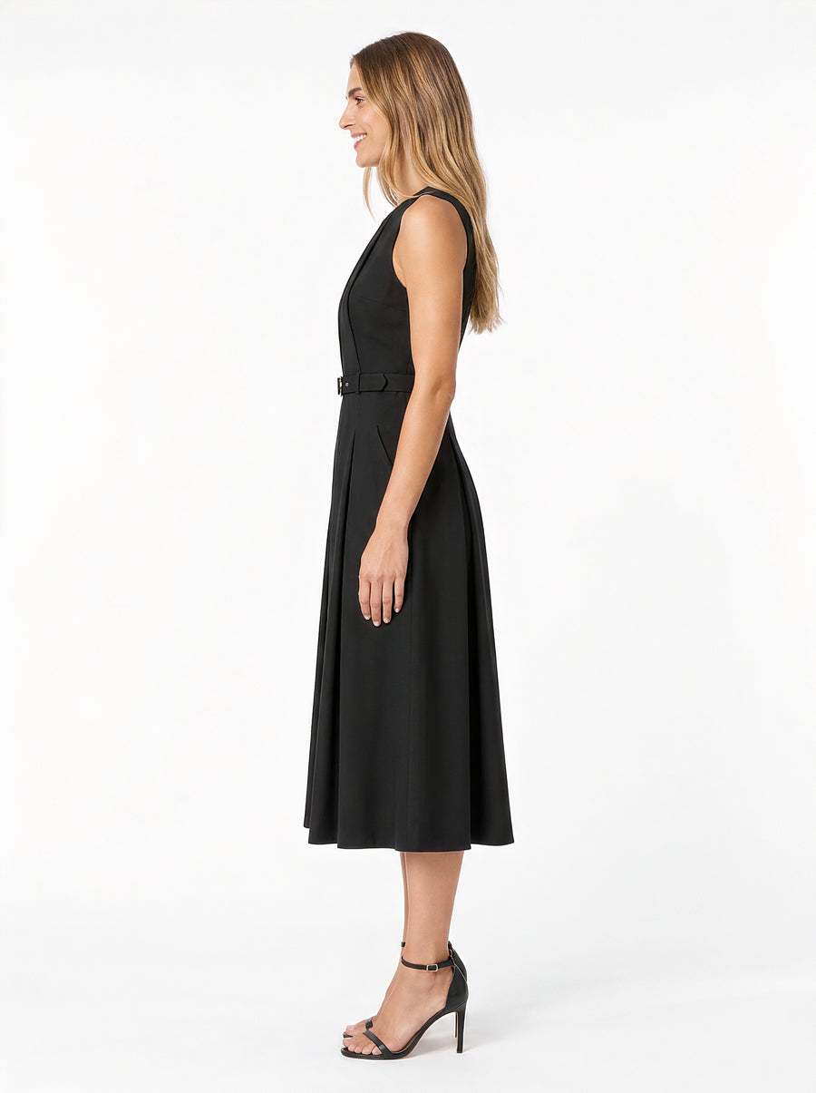 Joanie Pleated Belted Midi Dress