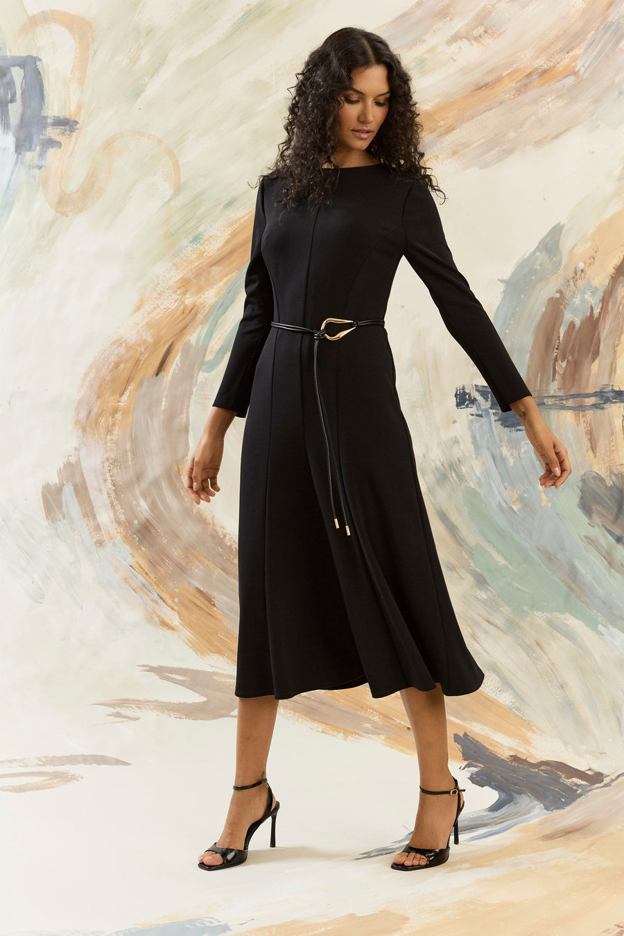 Elea Long Sleeve Midi Dress with Belt