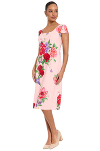 Bobbi Square Neck Cap Sleeve Sheath Midi Dress