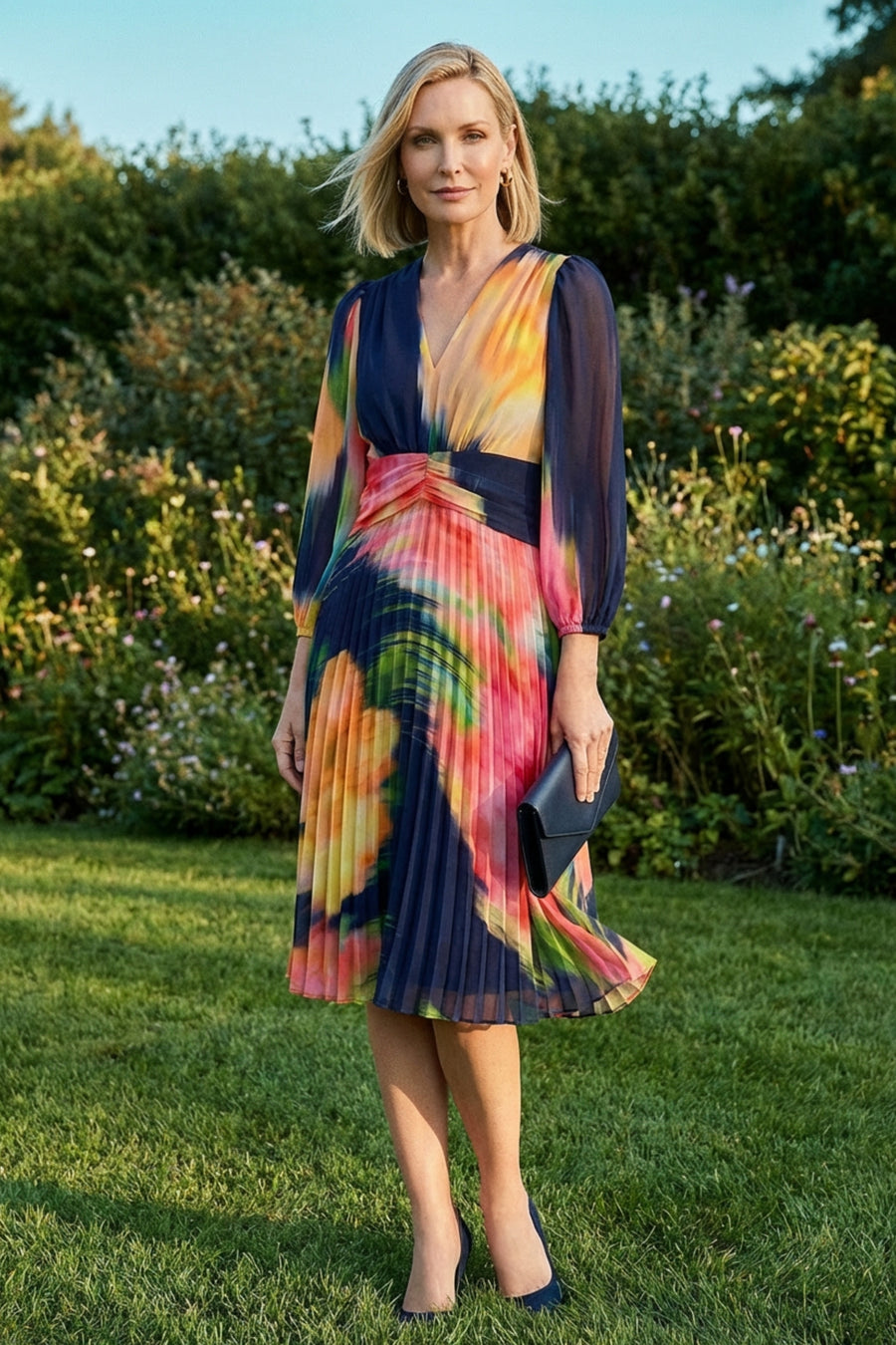 PLEATED LONG SLEEVE MIDI DRESS Maggy London PLEATED LONG SLEEVE MIDI DRESS Maggy London
