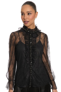 Monty Sheer Top Embellished Lace Ruffle