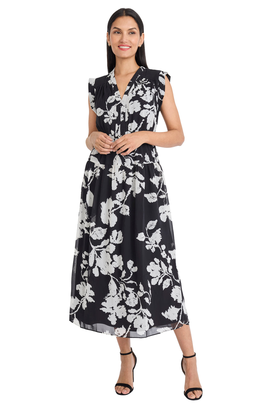 Roslyn A-Line Short Sleeve Midi Dress | Maggy London Black/Ivory / Standard / 0 Roslyn A-Line Short Sleeve Midi Dress | Maggy London Black/Ivory / Standard / 0