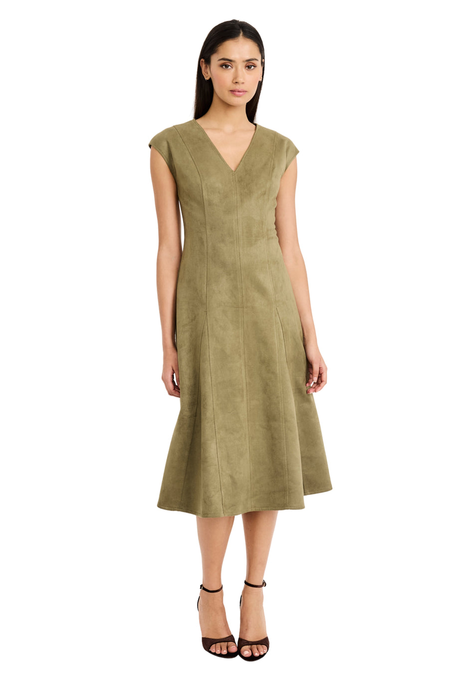 Ashanti Suede Cap Sleeve A-Line Midi