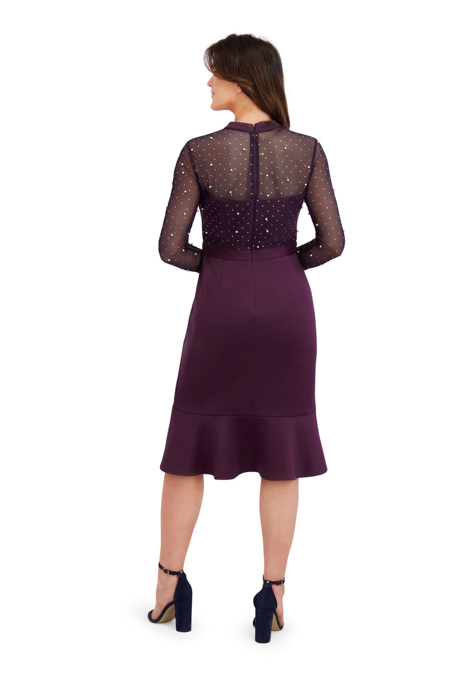Laurenda Beaded Pearl Illusion Mesh Midi