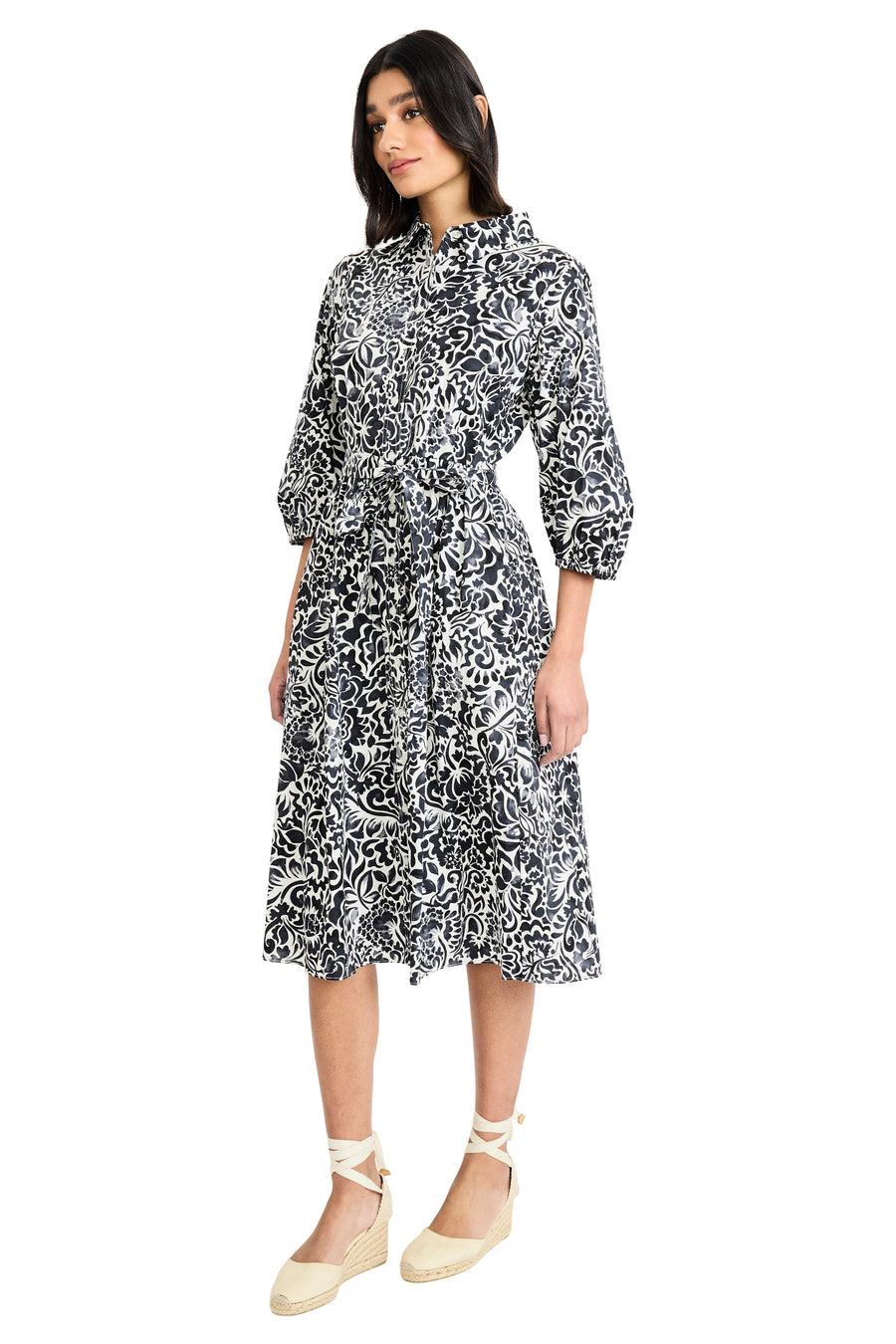 Gail Balloon Sleeve Shirtdress in Mosaic Wildflowers