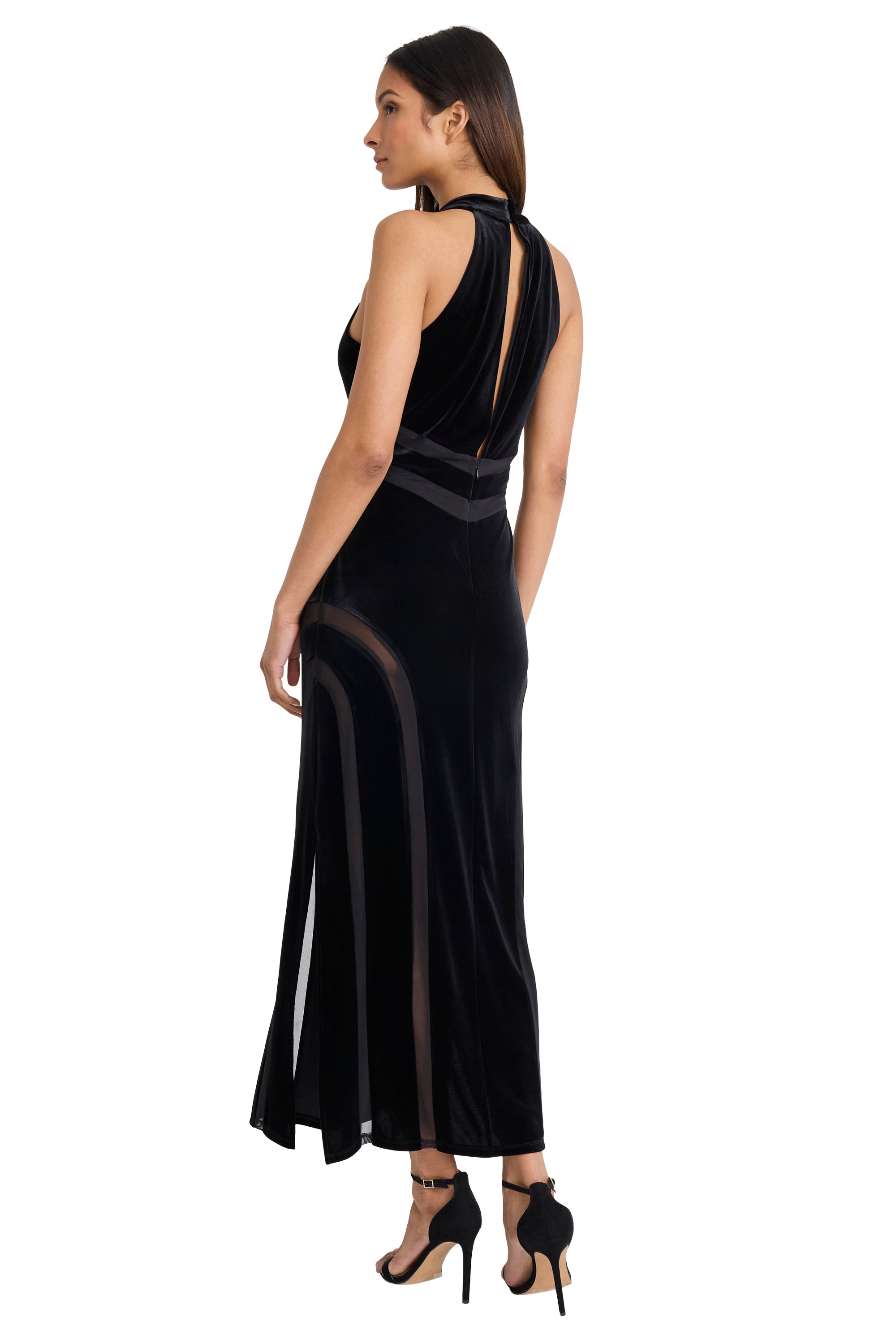 Luisa Velvet Column Gown with Illusion Accents
