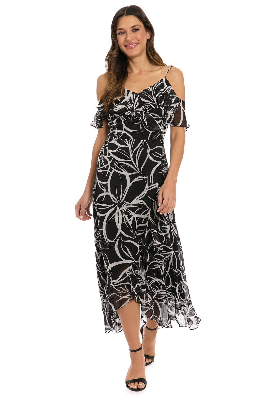 London Times Yoryu Cold Shoulder Maxi Dress in Black White at Nordstrom Rack, Size 10 London Times Yoryu Cold Shoulder Maxi Dress in Black White at Nordstrom Rack, Size 10