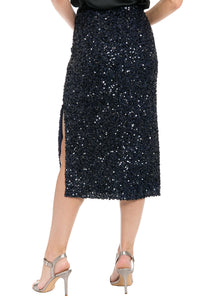 Houston Fitted Sequin Midi Skirt with High Slit