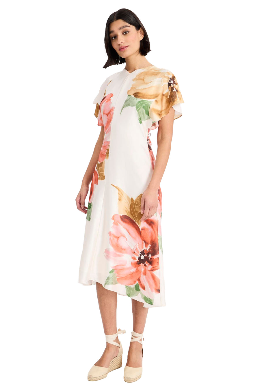 Bree Relaxed Flutter Sleeve Midi Dress A-Line | Maggy London IVORY/PERSIMMON / Standard / 6 Bree Relaxed Flutter Sleeve Midi Dress A-Line | Maggy London IVORY/PERSIMMON / Standard / 6