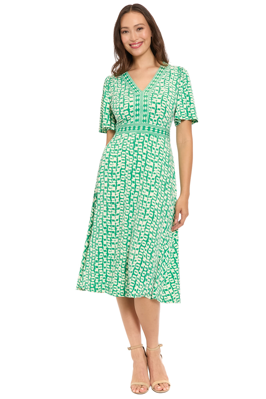 Rosemead Geometric Fit & Flare Knee Length Dress