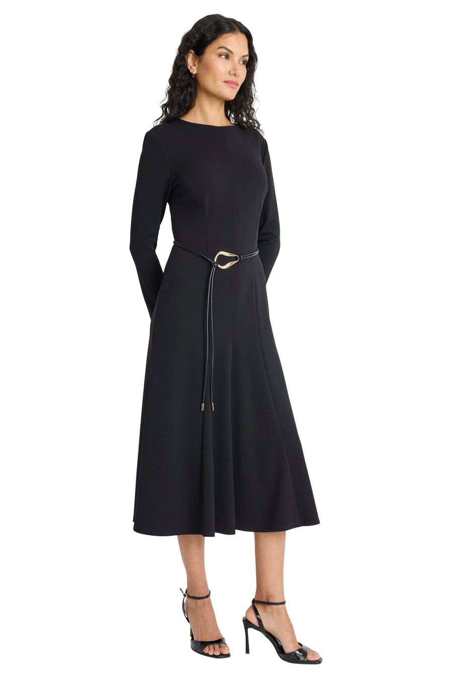 Elea Long Sleeve Midi Dress with Belt Fit and Flare | Maggy London Elea Long Sleeve Midi Dress with Belt Fit and Flare | Maggy London