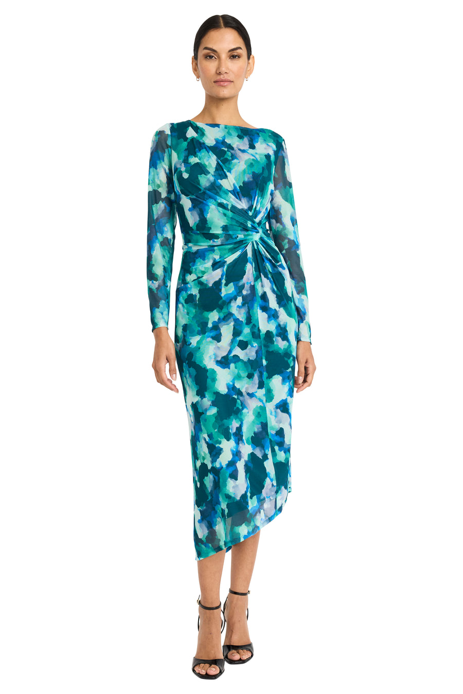 ASYMMETRIC DRAPED BOAT NECK MIDI DRESS Maggy London ASYMMETRIC DRAPED BOAT NECK MIDI DRESS Maggy London