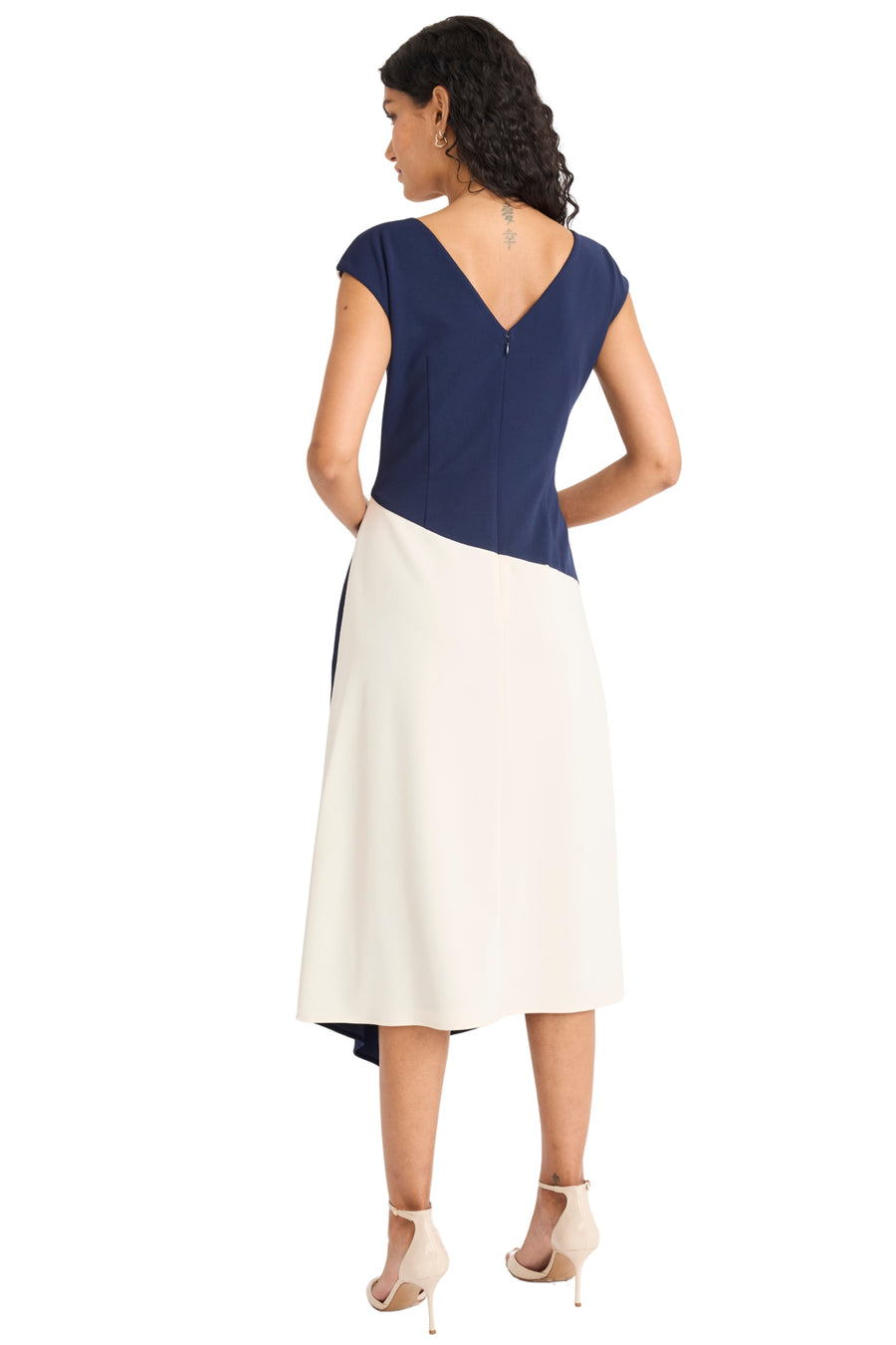 Maggy London Color Block Scuba Crepe Boat Neck Cap Sleeve Asymmetrical Midi Dress, Womens, 10, Navy Blazer Maggy London Color Block Scuba Crepe Boat Neck Cap Sleeve Asymmetrical Midi Dress, Womens, 10, Navy Blazer