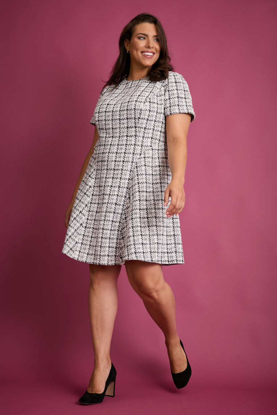 Women's London Times Tweed Short Sleeve Fit & Flare Dress, Size: 12, Black White Women's London Times Tweed Short Sleeve Fit & Flare Dress, Size: 12, Black White