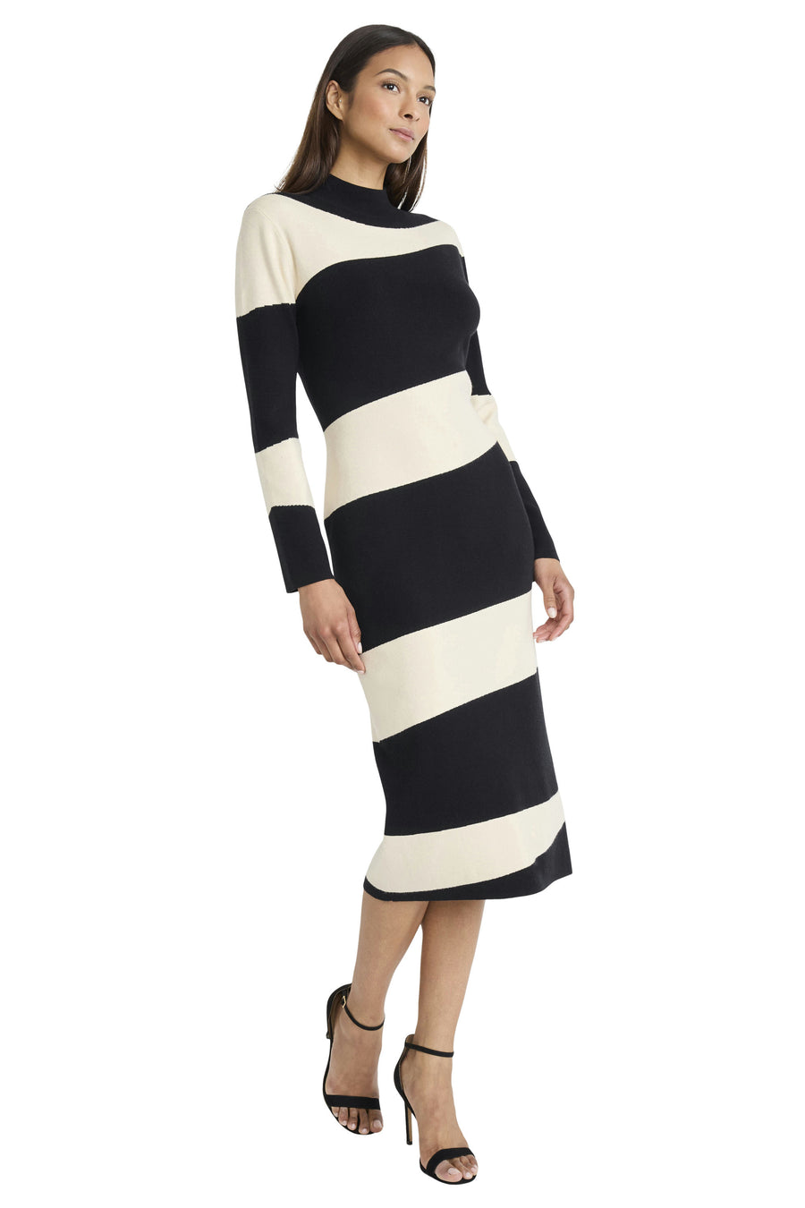 Ani Color Block Sweater Midi Dress Sheath Long Sleeve | Donna Morgan Black/Wood Ash / Standard / S Ani Color Block Sweater Midi Dress Sheath Long Sleeve | Donna Morgan Black/Wood Ash / Standard / S