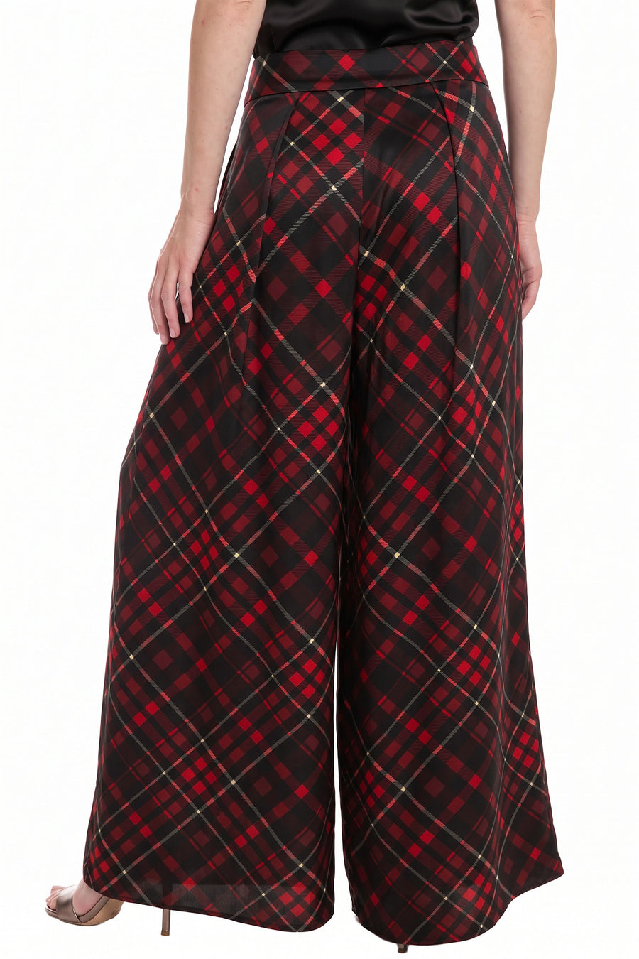 Astor Pleated Wide Leg Pant in Royal Tartan