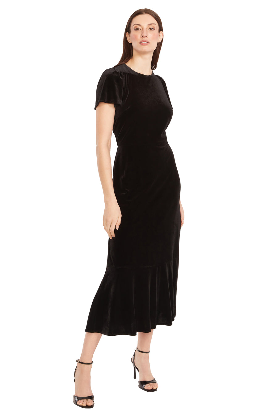 Caprice Velvet Flutter Sleeve Midi Dress