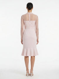 Laurenda Beaded Pearl Illusion Mesh Midi