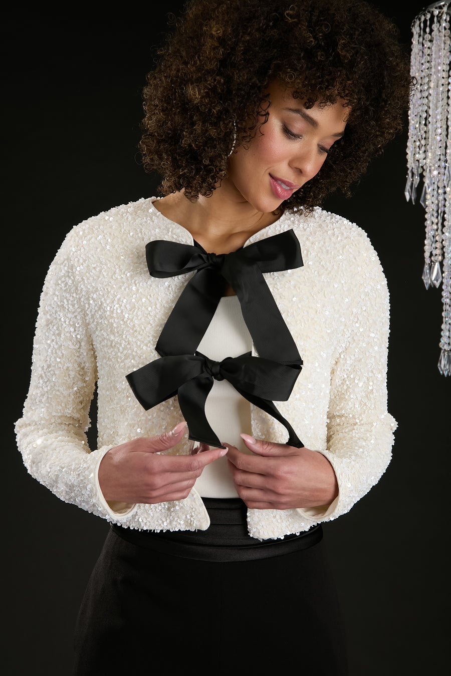 Kennedy Sequin with Velvet Bows Cardigan