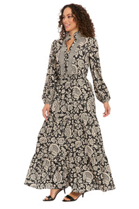 Consuela Long Sleeve Maxi in Pinecone Scroll