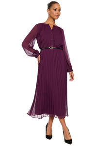 Tamsen Long Sleeve Chiffon Pleated Shirtdress