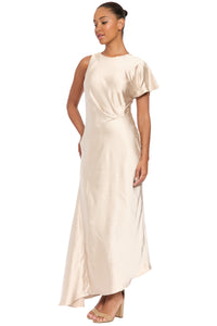 Vale Asymmetric Satin Maxi Dress