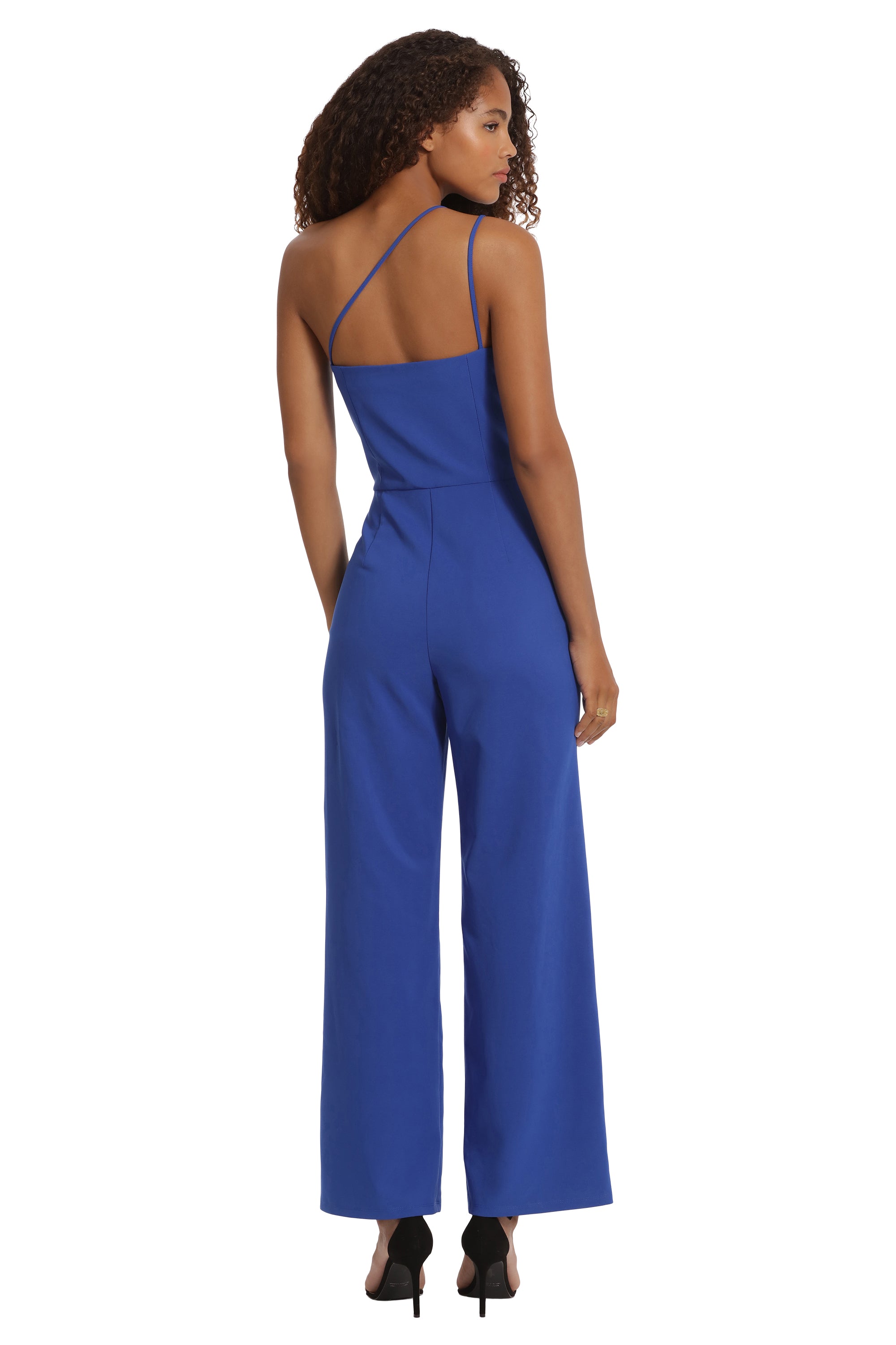 ODESSA royal blue one sleeve winged jumpsuit with detachable side trai –  Dolls of Decadence