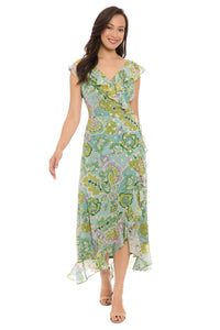 Alessandra Ruffle Faux Wrap Dress in Jacobean Flow - FINAL SALE