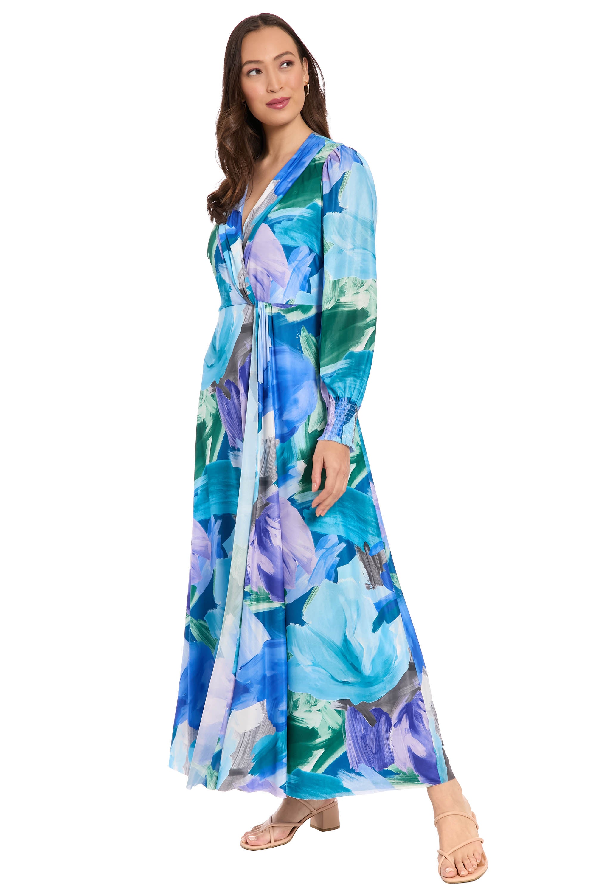 chinese dress ladies London Times Floral Ruffled Cold-Shoulder Wrap Spaghetti Thin Straps Tiered  Hem Maxi Length main image 1