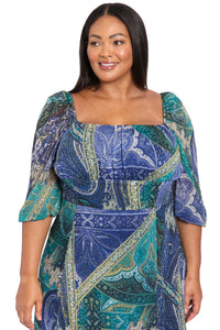 Kristin 3/4 Puff Sleeve Midi in Paisley Chiffon