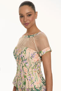 Constance Illusion Blouse in Summer Garden Embroidery