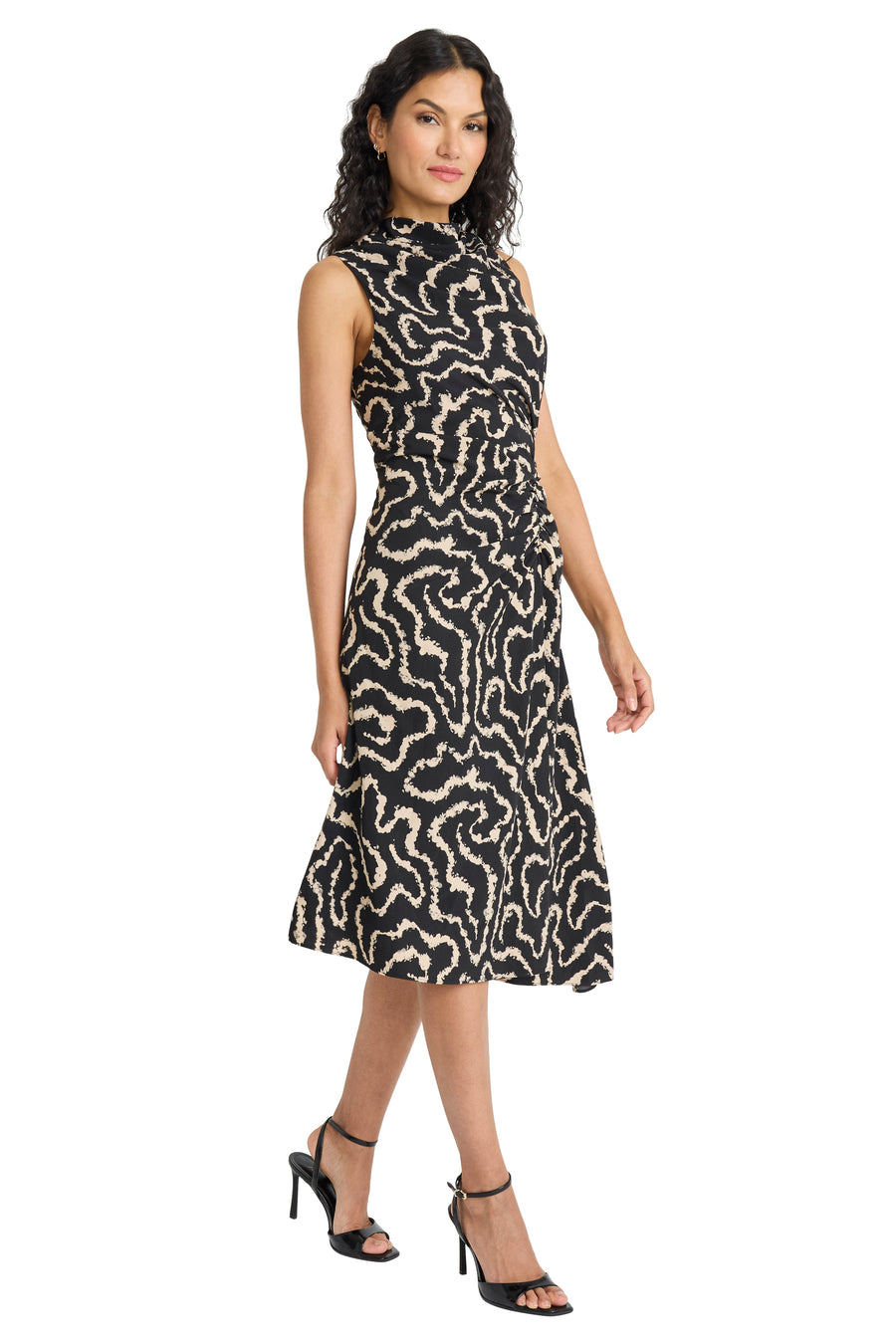 Rosy Draped Asymmetrical Dress in Coral Maze