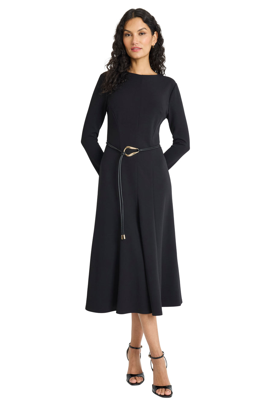 Elea Long Sleeve Midi Dress with Belt Fit and Flare | Maggy London Elea Long Sleeve Midi Dress with Belt Fit and Flare | Maggy London