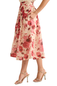 Harlem Pleated Midi Skirt in Rose Mirage