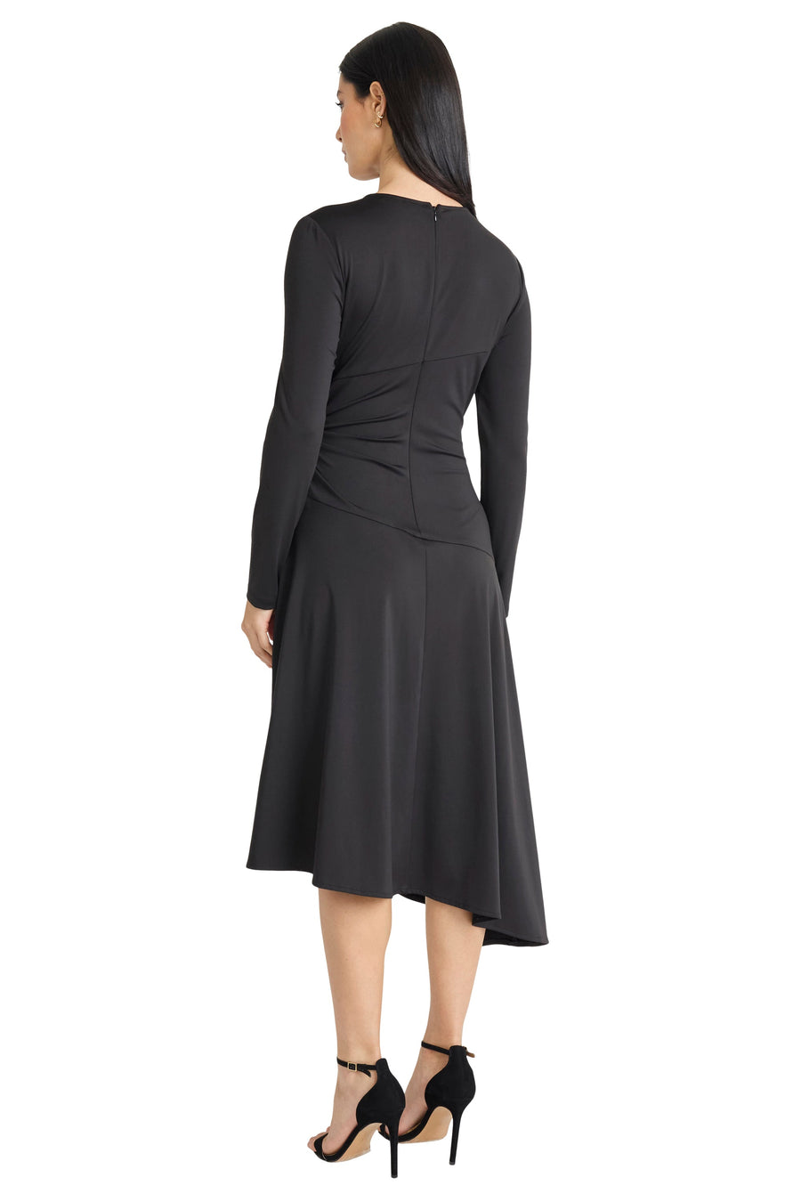 women's long sleeve midi dress formal Beige Polka Dot Charmeuse Long Sleeve V Neck Midi Dress main image 1