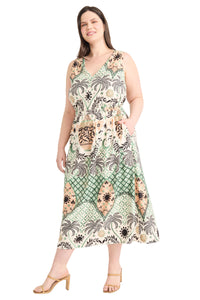 Edna Midi Fit & Flare Dress in Mirage Palms