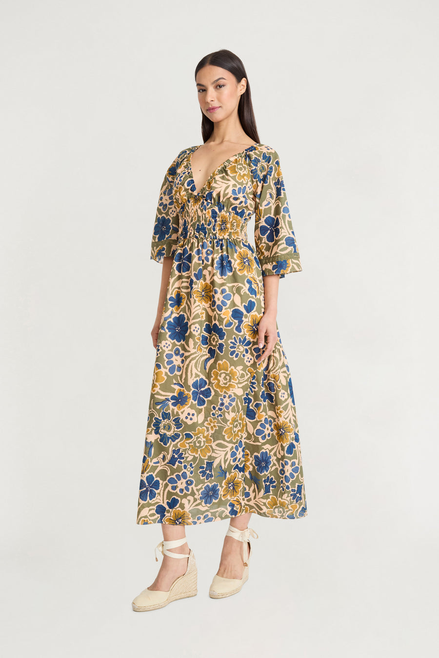 Simon Floral V-Neck Midi Dress