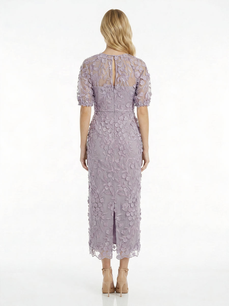 Marigold Dress Textured 3D Embroidered Midi