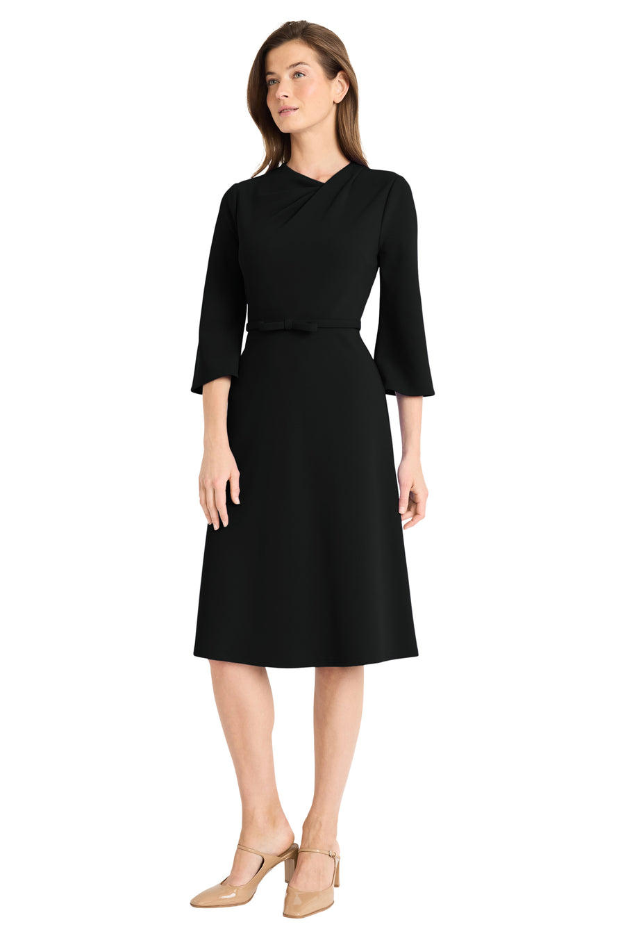 TWIST NECK DRESS WITH FLARED SLEEVES Black / Standard / 16 TWIST NECK DRESS WITH FLARED SLEEVES Black / Standard / 16