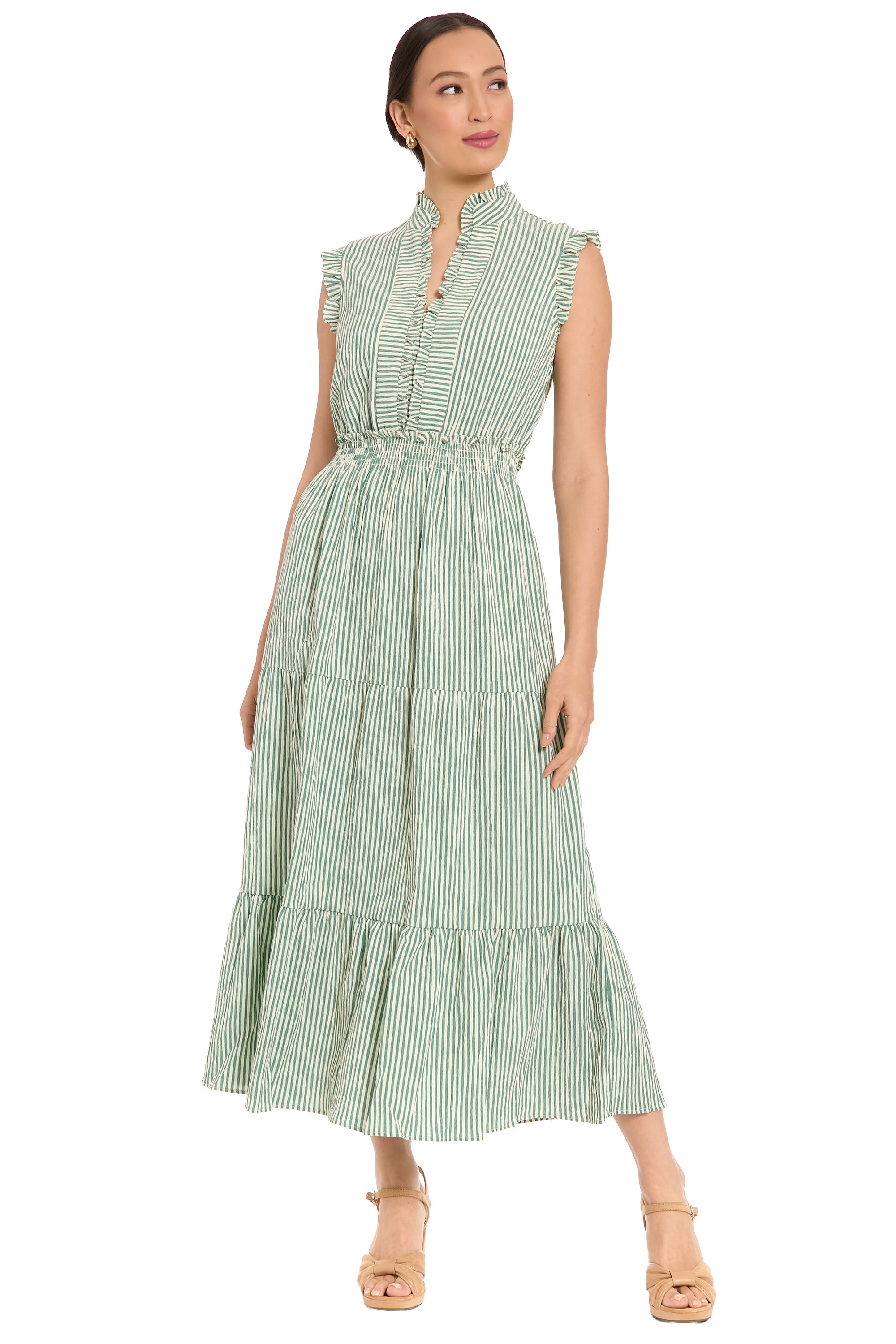 london times dresses maxi London Times High Neck Ruffle Maxi Breezy Vacation Summer Dresses for Women, Blue/White at Amazon Women's Clothing store