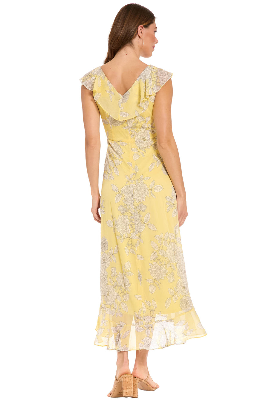Alessandra Ruffle Faux Wrap Dress in Line Bloom